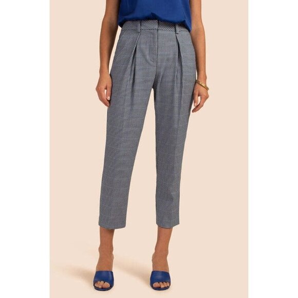 TRINA TURK avan pant pleated tapered check gingham high rise blue white 12 - Picture 1 of 9